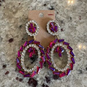 Fuchsia Crystal Statement Drop Earrings by